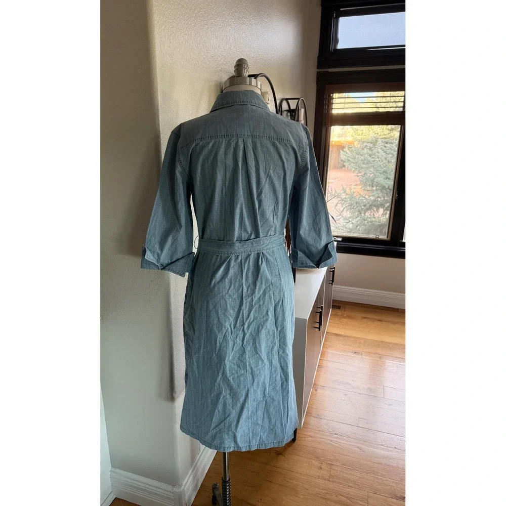 J. Peterman Womens Large Indigo Cotton Chambray Shirt Dress Cowgirl Boho Western - Picture 3 of 14
